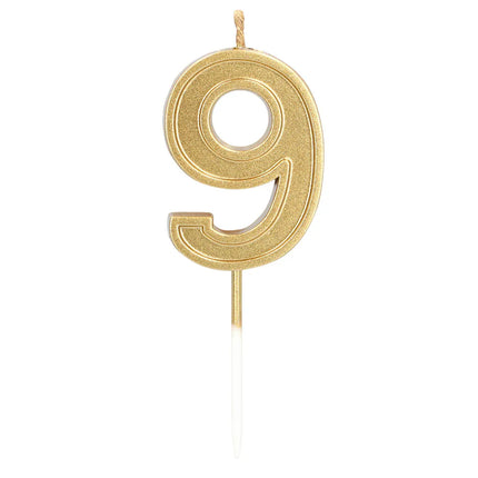 Petite bougie Elegant « 9 » dorée sur tige (3 x 4,2 x 0,7 cm)