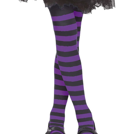 Collant d'Halloween Enfant Noir Lilas Rayé