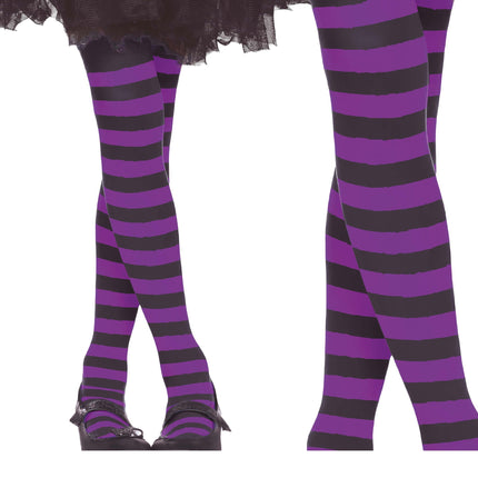 Collant d'Halloween Enfant Noir Lilas Rayé