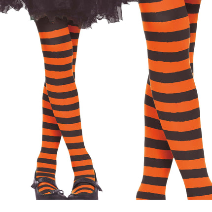 Collant d'Halloween Enfant Noir Orange Rayé