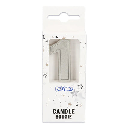 Petite bougie « Elegant » n° 1 argentée sur tige (3 x 4,2 x 0,7 cm)