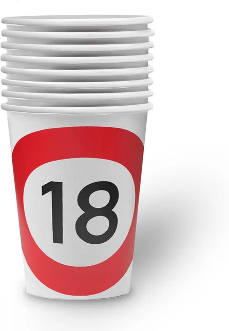 18 Jaar Bekers Verkeersbord 250ml 8st van VDV Benefit koop je bij Partywinkel