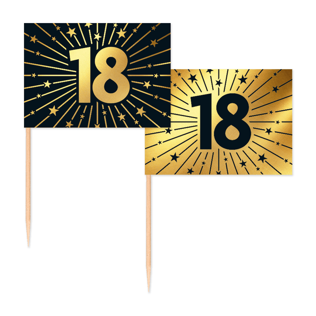 18 Jaar Cocktailprikkers Goud Zwart 50st van WeFiesta koop je bij Partywinkel