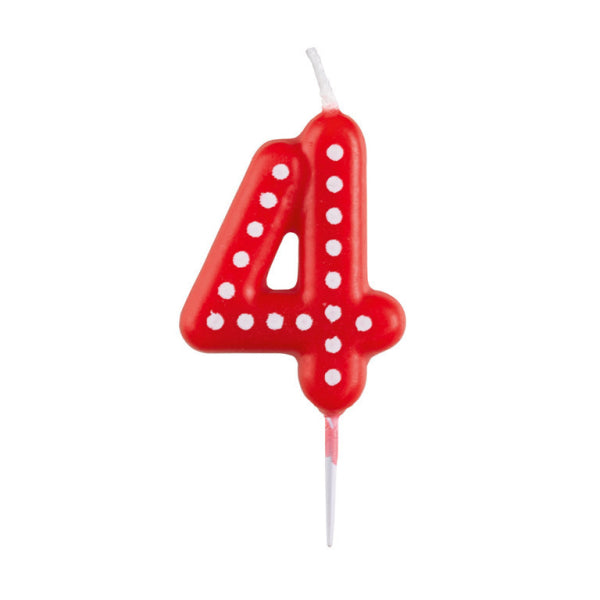 Bougie de 4 ans Points rouges 6.5cm