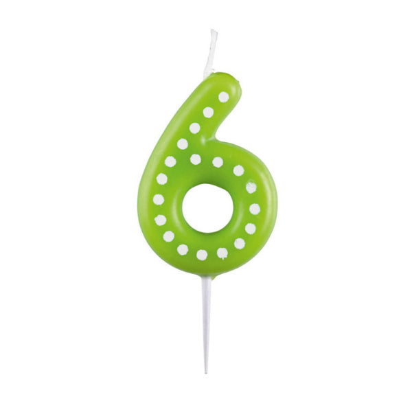 6 Bougies à pois verts 6.5cm