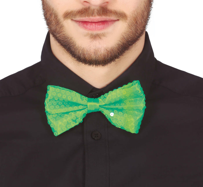Noeud vert fluo pailleté 13cm