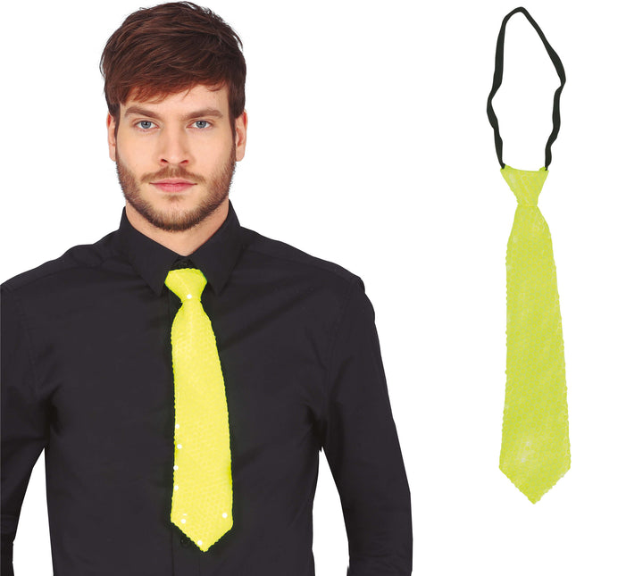 Cravate jaune fluo pailletée 37cm
