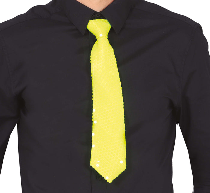 Cravate jaune fluo pailletée 37cm