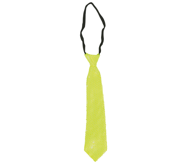 Cravate jaune fluo pailletée 37cm