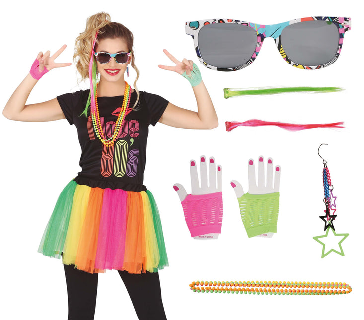 Set d'accessoires Neon 80s 8 pièces