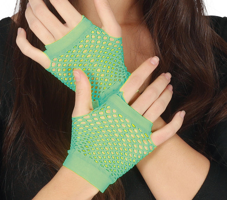 Gants en résille vert citron 11cm