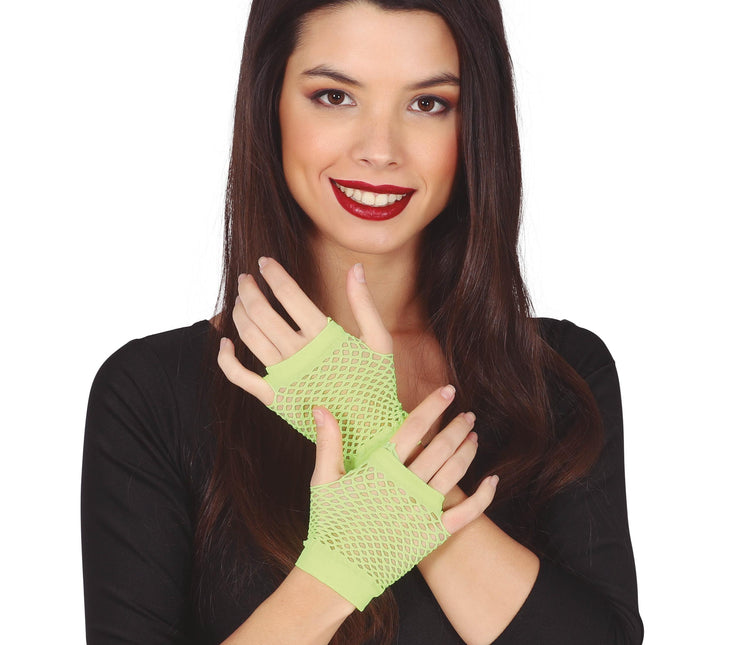 Gants en résille vert citron 11cm