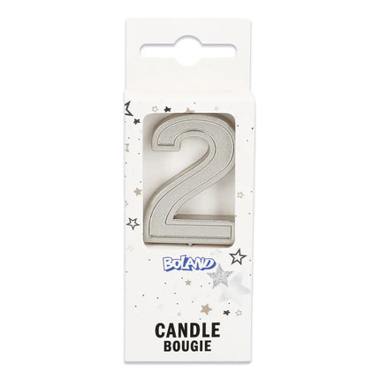 Petite bougie « Elegant '2' » argentée sur tige (3 x 4,2 x 0,7 cm)