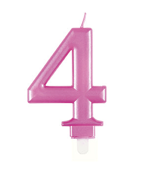 Bougie numérotée 4 ans rose métallisé