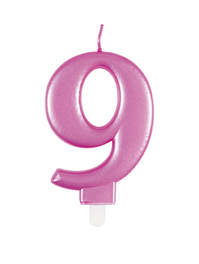 Bougie 9 ans rose 12cm