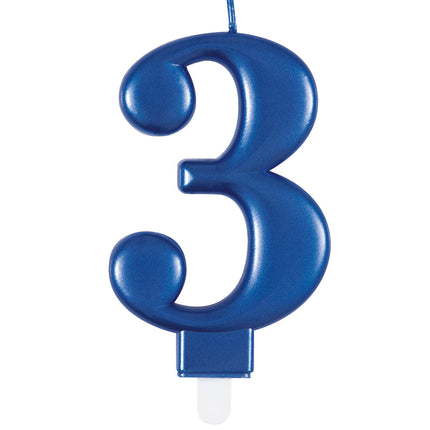 Bougie d'anniversaire numéro 3 bleu métallisé