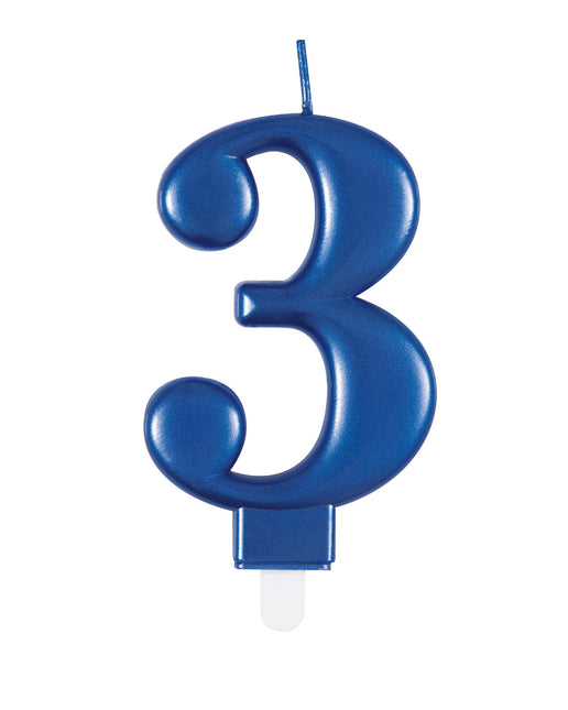 bougie de 3 ans Bleu 12cm