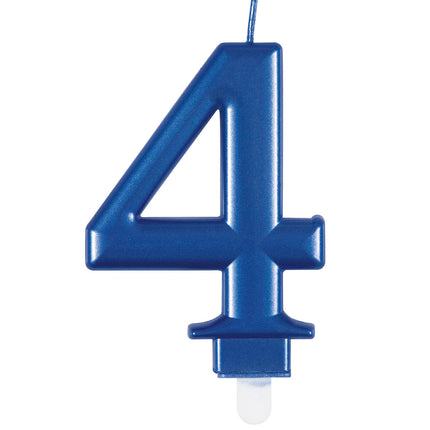 Bougie d'anniversaire numéro 4 bleu métallisé