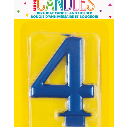 Bougie d'anniversaire numéro 4 bleu métallisé