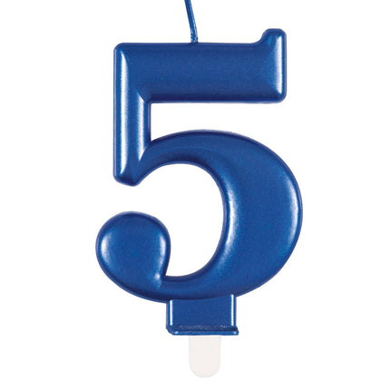 Bougie d'anniversaire numéro 5 bleu métallisé
