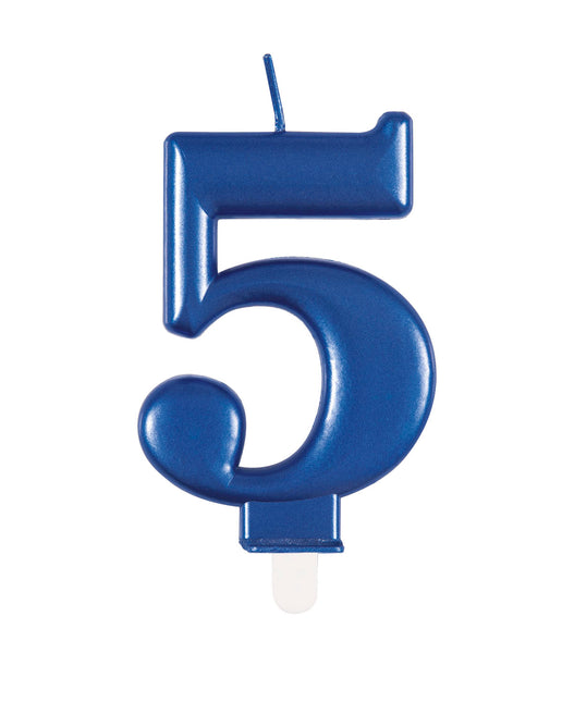 Bougie d'anniversaire numéro 5 bleu métallisé