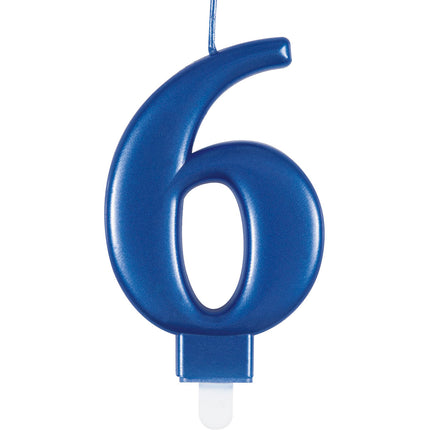 Bougie d'anniversaire numéro 6 bleu métallisé