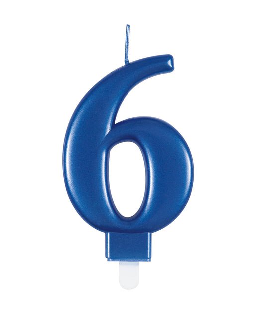 Bougie d'anniversaire numéro 6 bleu métallisé