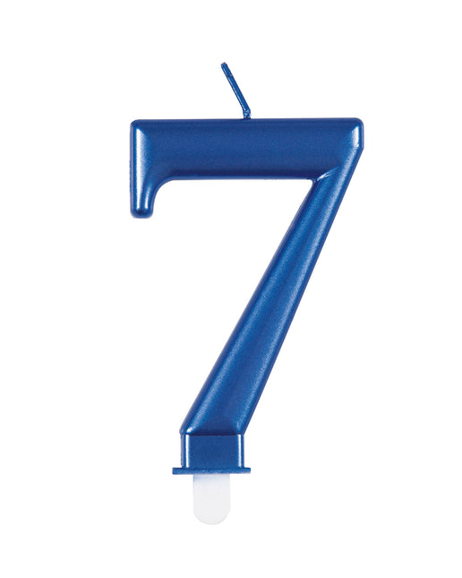 Bougie d'anniversaire numéro 7 bleu métallisé