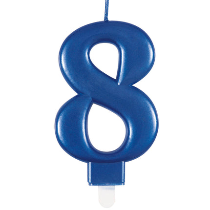 Bougie d'anniversaire numéro 8 bleu métallisé
