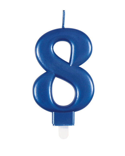 Bougie d'anniversaire numéro 8 bleu métallisé