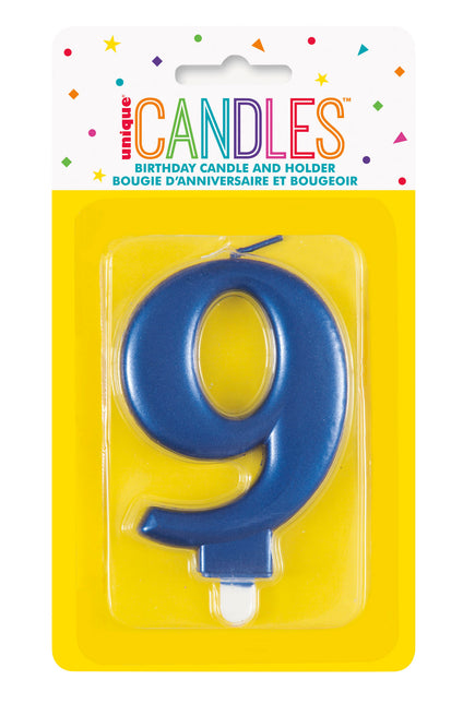bougie de 9 ans Bleu 12cm