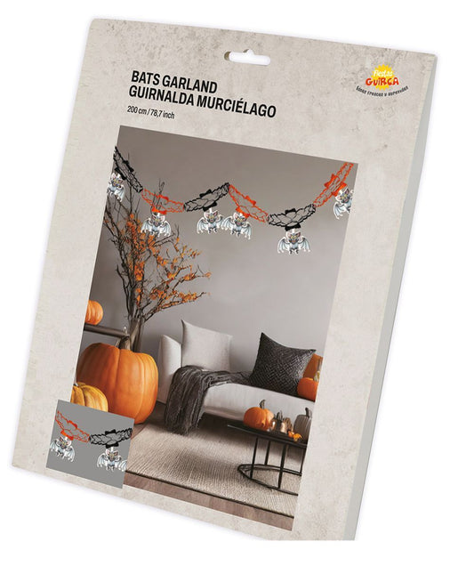 Guirlande d'Halloween Pendentifs chauve-souris 2m
