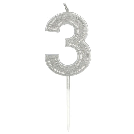Petite bougie « Elegant 3 » argentée sur tige (3 x 4,2 x 0,7 cm)