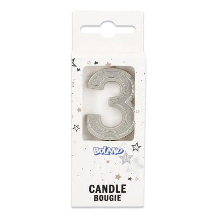 Petite bougie « Elegant 3 » argentée sur tige (3 x 4,2 x 0,7 cm)