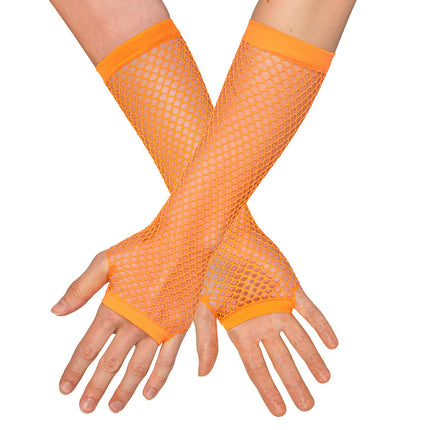 Paire de gants jusqu'aux coudes en maille, orange fluo