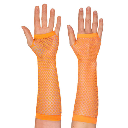 Paire de gants jusqu'aux coudes en maille, orange fluo
