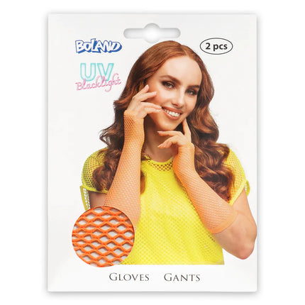 Paire de gants jusqu'aux coudes en maille, orange fluo