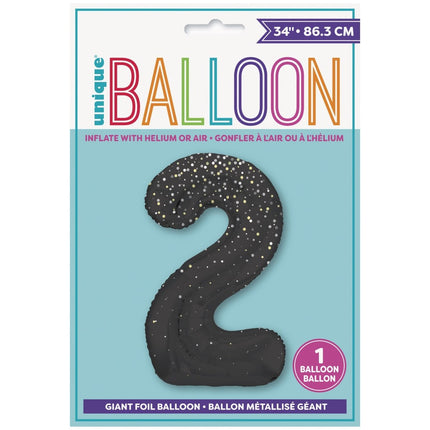 2 Jaar Cijfer Ballon Zwart Stippen 86cm van Unique koop je bij Partywinkel