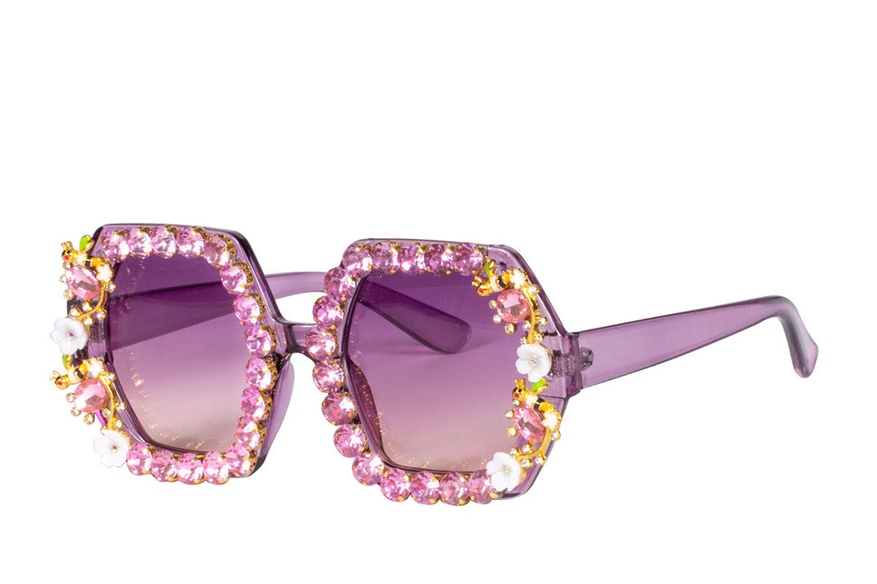 Lunettes roses Fleurs en strass