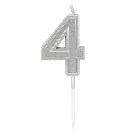 Petite bougie « Elegant 4 » argentée sur tige (3 x 4,2 x 0,7 cm)
