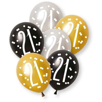 21 Jaar Ballonnen 30cm 6st Zwart Goud van Unique koop je bij Partywinkel