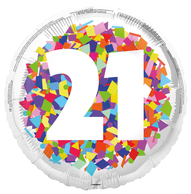 21 Jaar Helium Ballon Confetti Leeg 45cm van Unique koop je bij Partywinkel