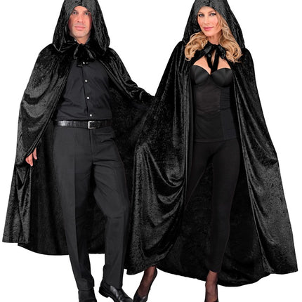 CAPE EN VELOURS NOIR AVEC CAPUCHE 140 CM