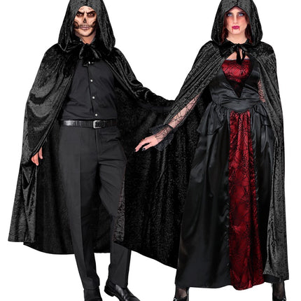 CAPE EN VELOURS NOIR AVEC CAPUCHE 140 CM