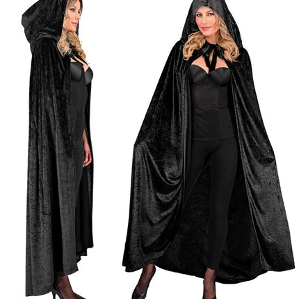 CAPE EN VELOURS NOIR AVEC CAPUCHE 140 CM