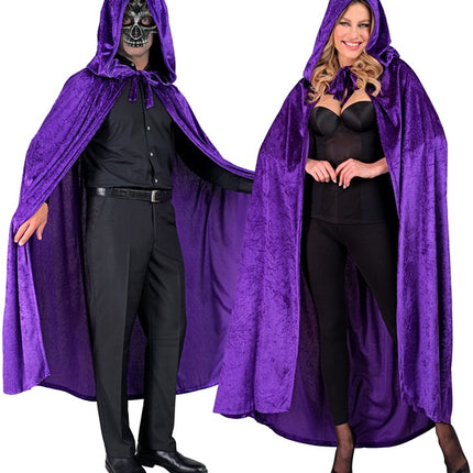 Cape en velours violet avec capuchon 140cm