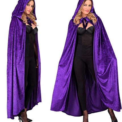 Cape en velours violet avec capuchon 140cm