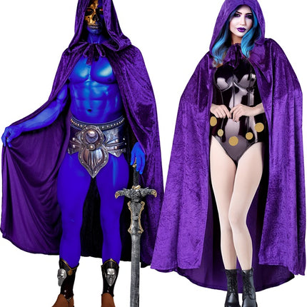 Cape en velours violet avec capuchon 140cm