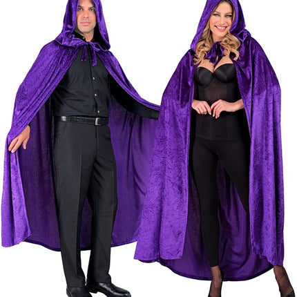 Cape en velours violet avec capuchon 140cm