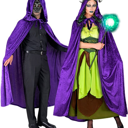 Cape en velours violet avec capuchon 140cm